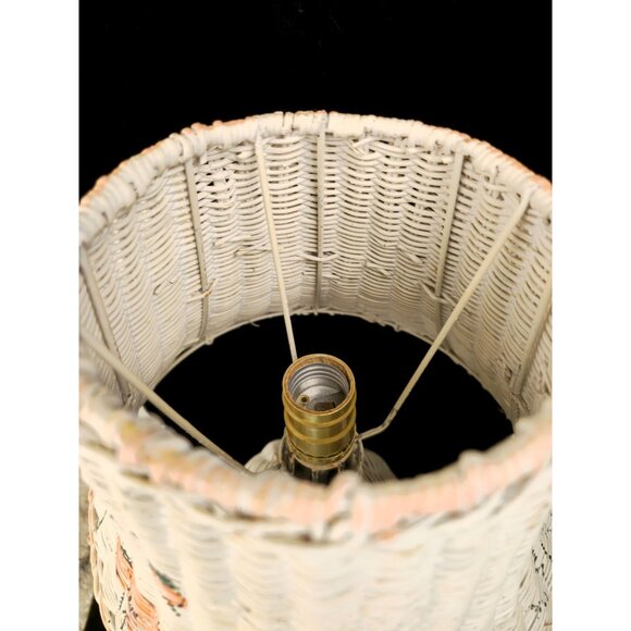 Vintage Wicker Table Lamp With Hand-Painted Floral Details & Shade - Picture 10 of 12